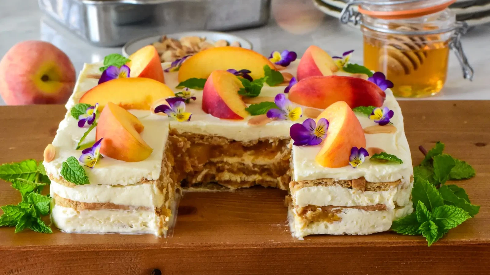 Image of Caramelized Peach & Mascarpone Icebox Cake