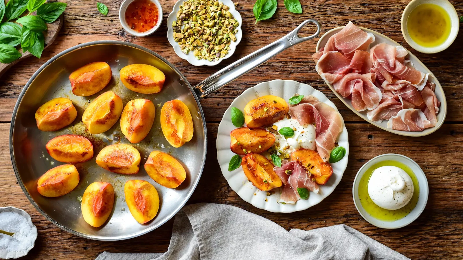 Image of Pan-Seared Peaches with Burrata & Prosciutto