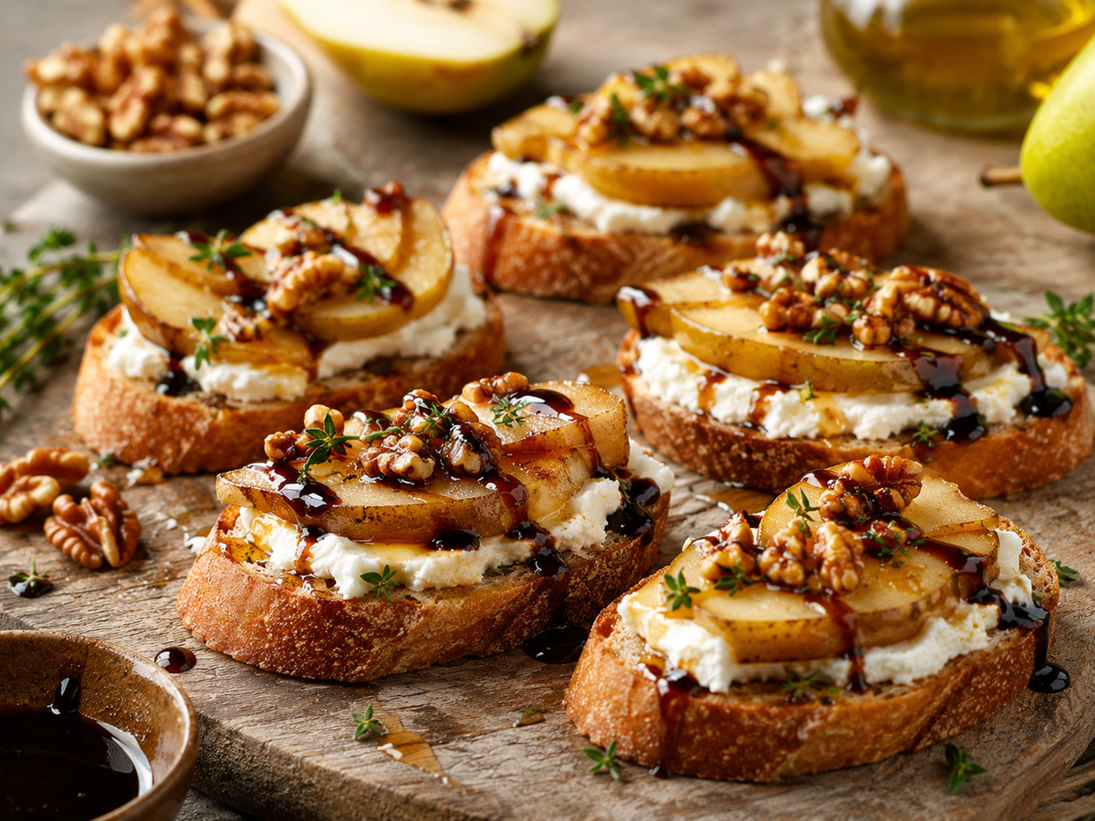 Roasted Pear & Goat Cheese Crostini