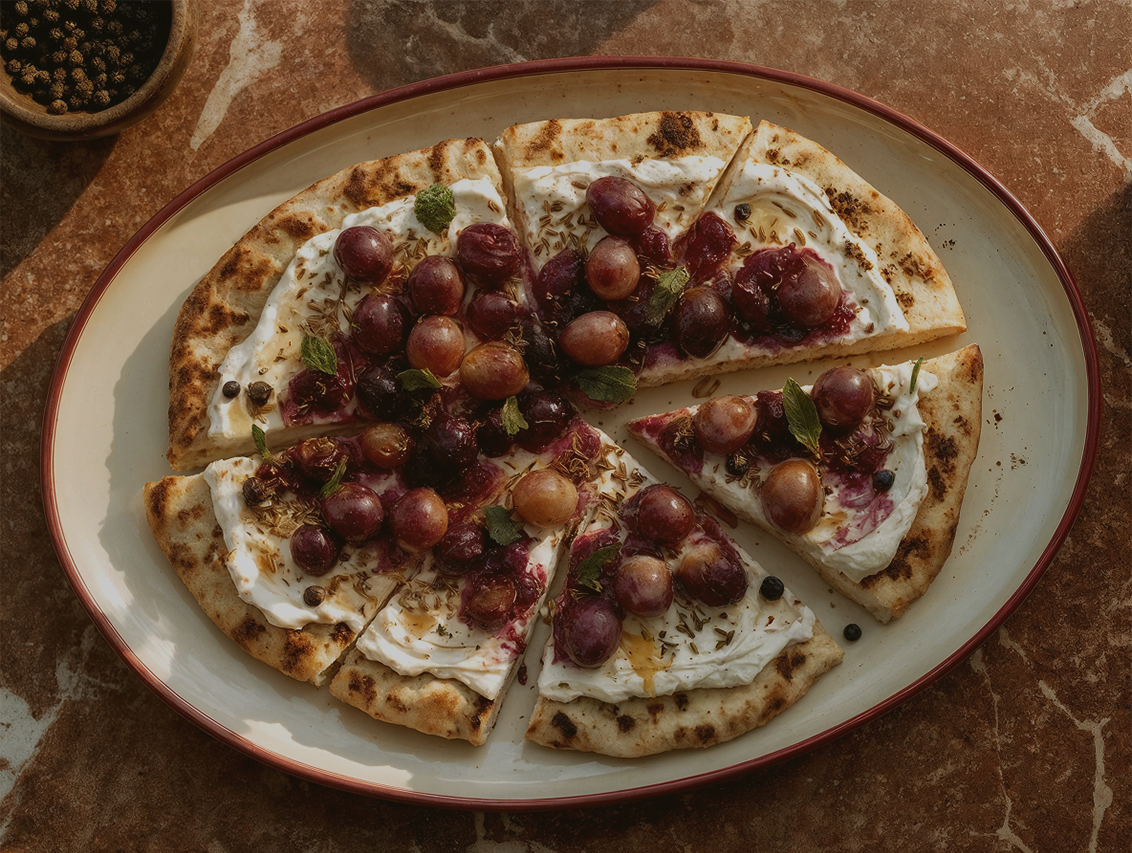 Roasted Grape, Whipped Labneh & Cumin Flatbread