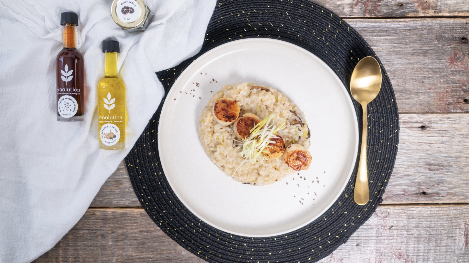 Image of Mushroom & Scallop Risotto with Black Garlic Sea Salt