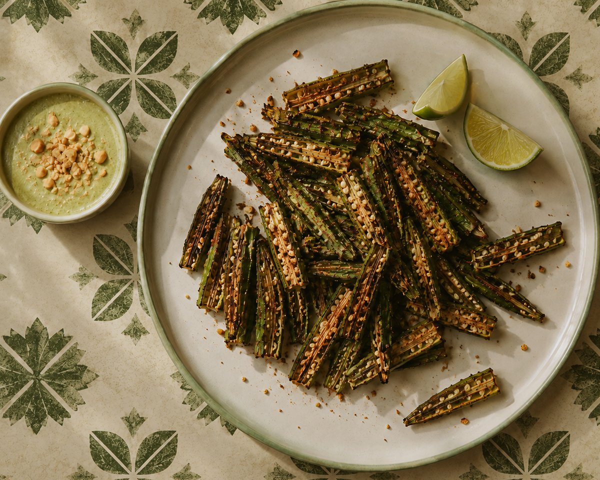 Crispy Okra with Chili-Lime Peanut Chutney
