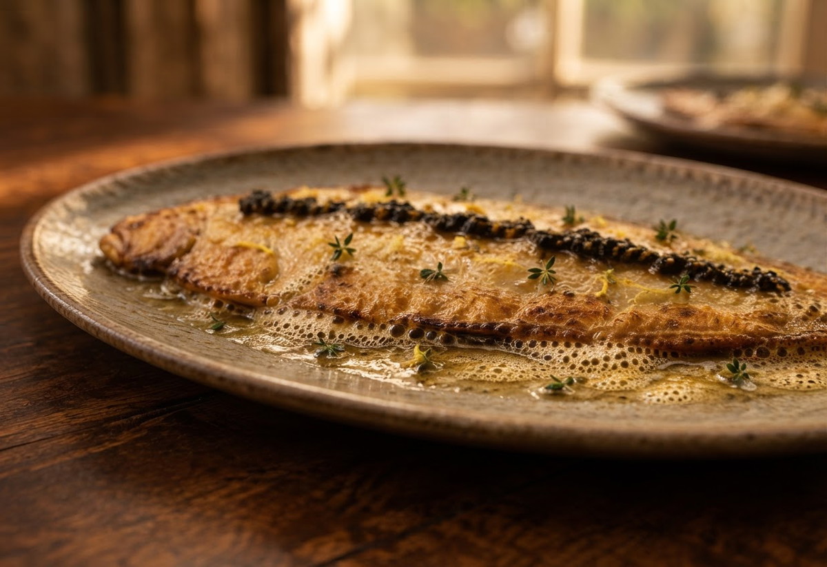 Pan-Fried Whole Dover Sole with Black Truffle Quintessence