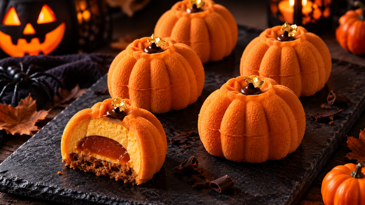 Mini-entremets citrouille vanille, caramel & chocolat