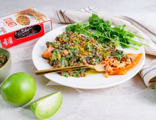 Image of Broiled Salmon with Roasted Salsa Verde & Lentils