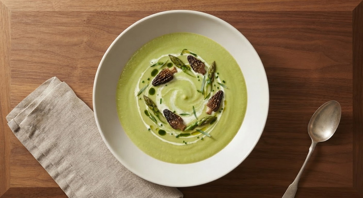 Cream of Asparagus Soup with Morels