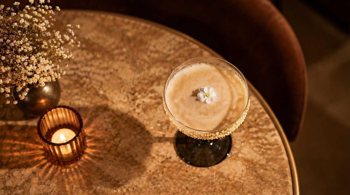 Solar Amber: Toasted Sesame and Vanilla Chardonnay Mocktail