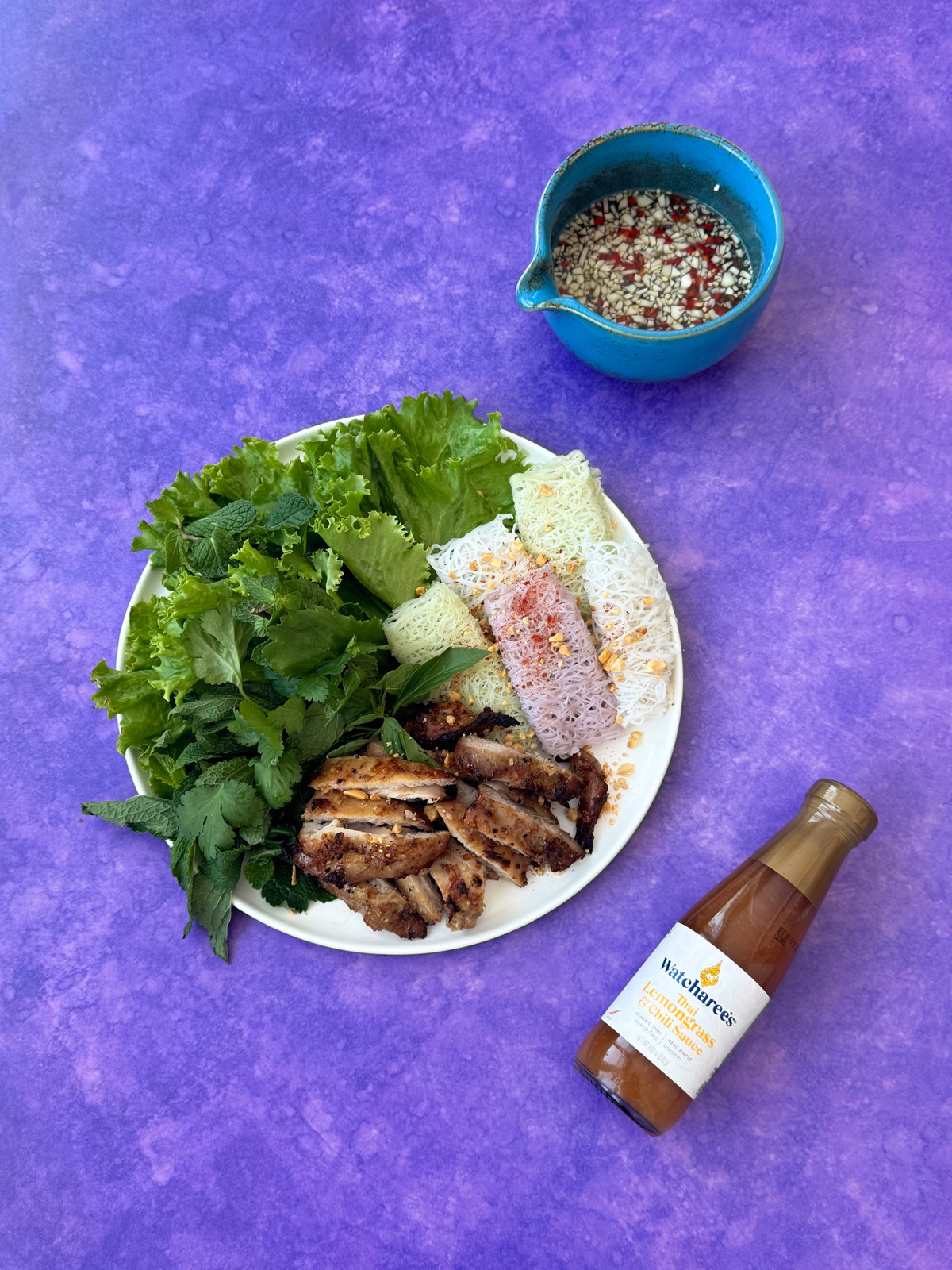 Air Fryer Lemongrass Chicken with Bánh Hỏi & Thai Chili Dipping Sauce