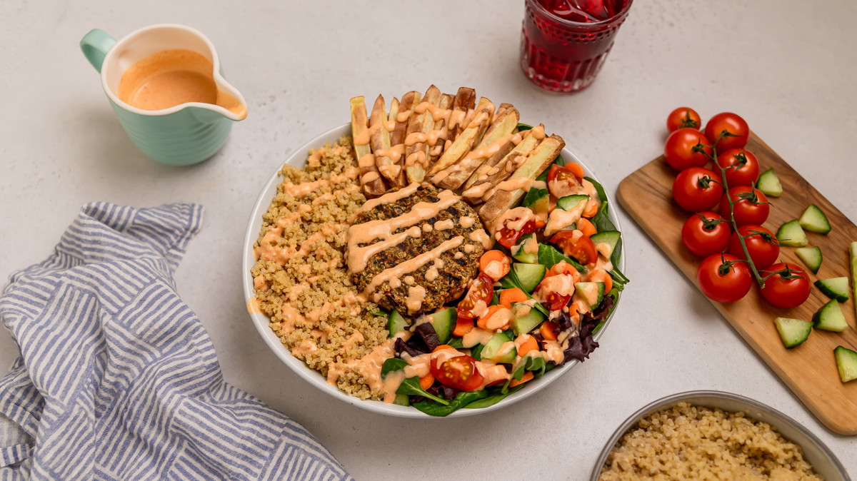 Black Bean Burger Quinoa Bowl