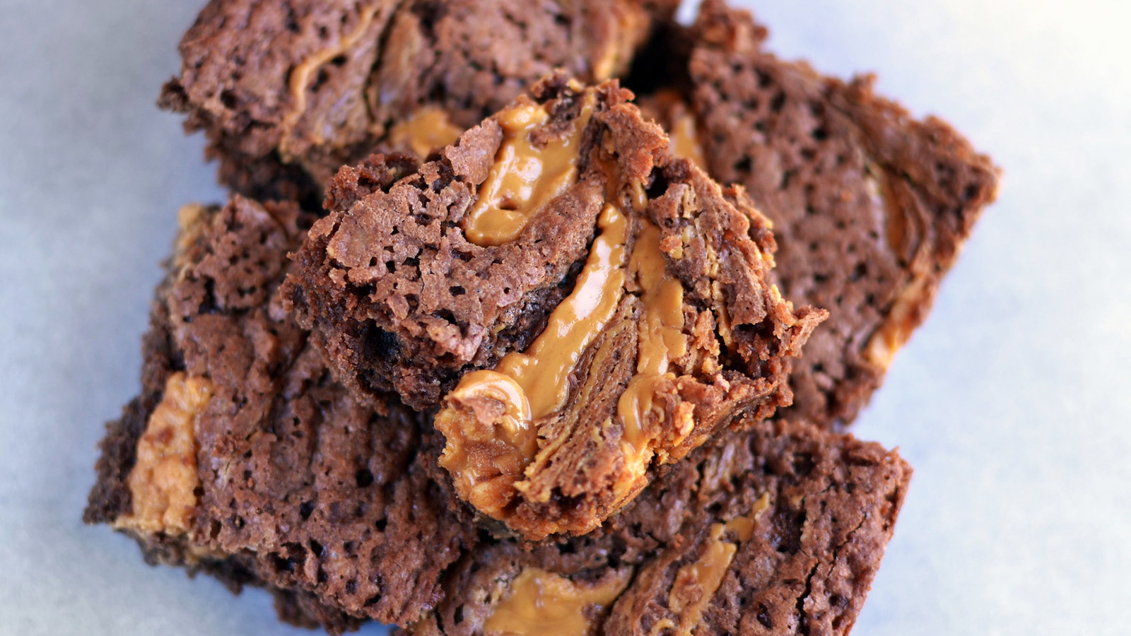 Close-up of cookie butter brownies with swirled speculoos cookie butter, sugar free, gluten free