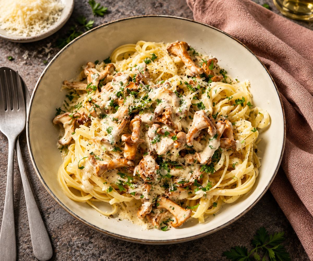 Krämig kantarellpasta med parmesan