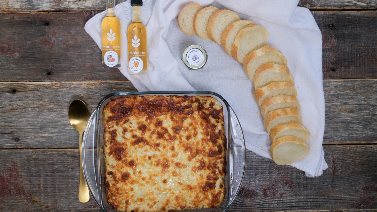 Image of Hot Chicken Dip with Hot Honey Vinegar and Roasted Garlic Sea Salt