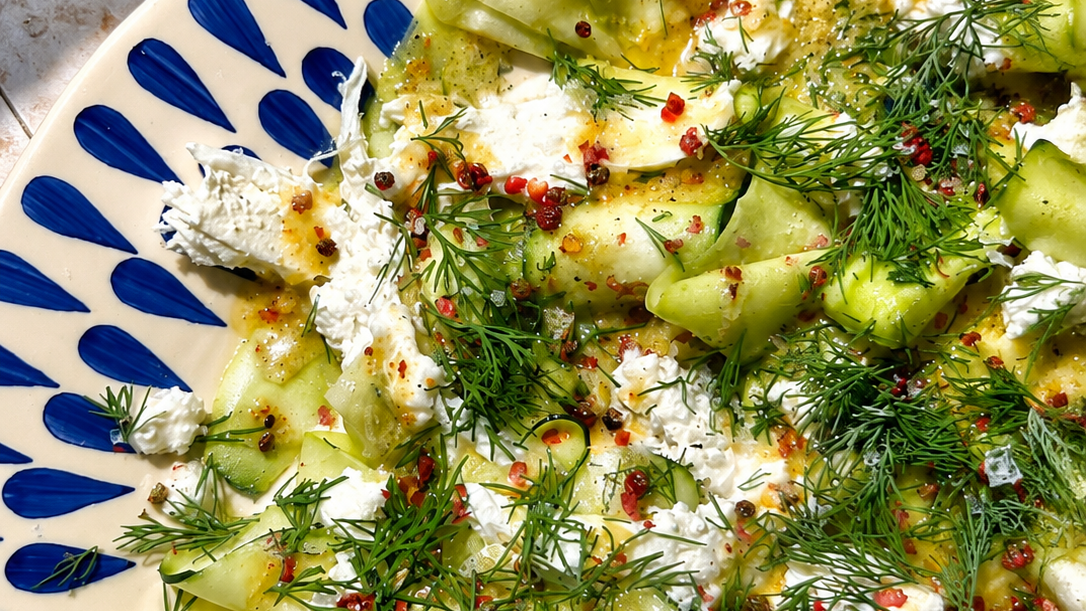 Image of Zucchini Ribbon Salad with Burrata & Citrus Dressing
