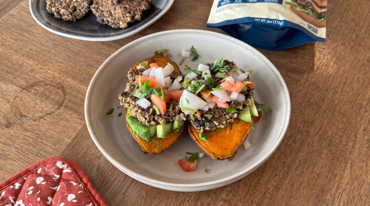 Viral Stuffed Sweet Potatoes with Black Bean Burgers