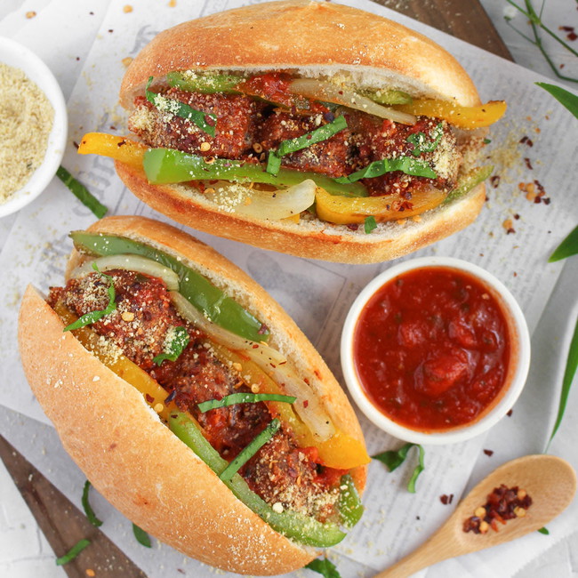 Image of Vegan Meatball Sub with Stir-Fried Peppers & Cashew Parmesan