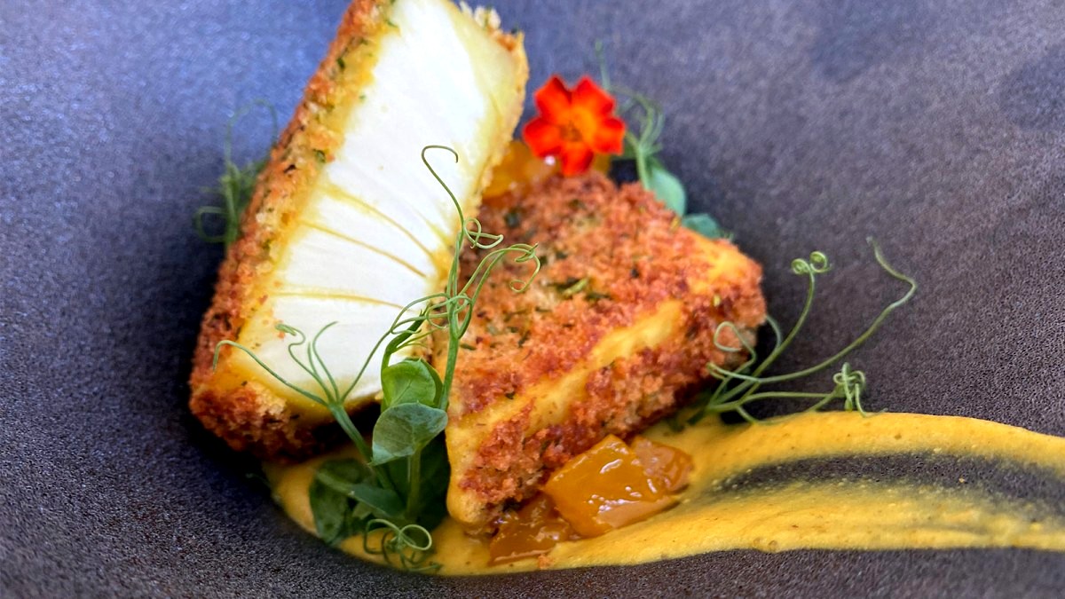 Image of Herb Crusted ʻUlu with ʻUlu Vadouvan & Mango Chutney