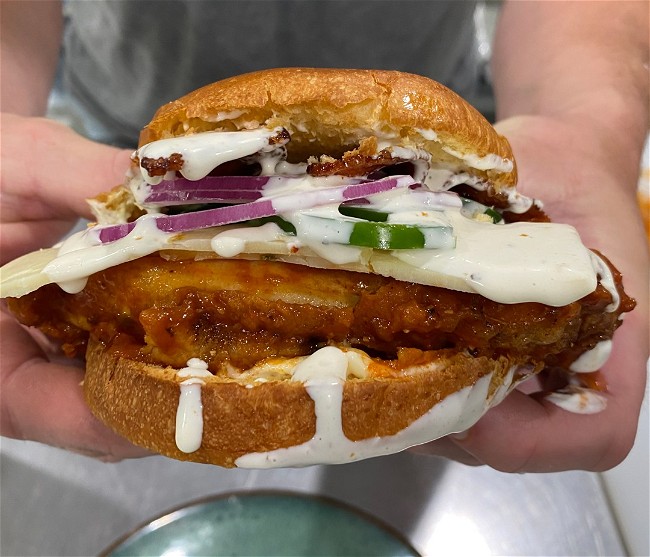 Image of Buffalo Chicken Bacon Sandwich with Cubano Dressing