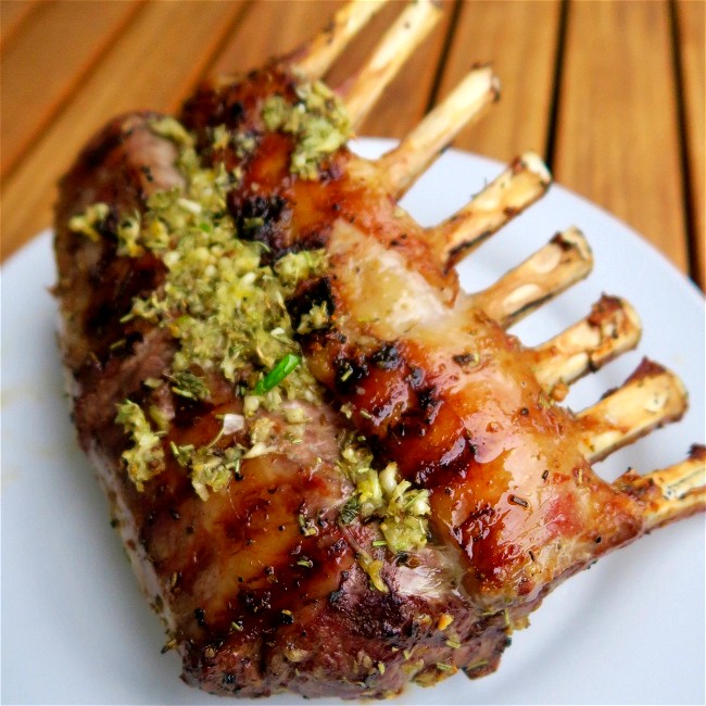 Image of grilled herb garlic crusted rack of lamb