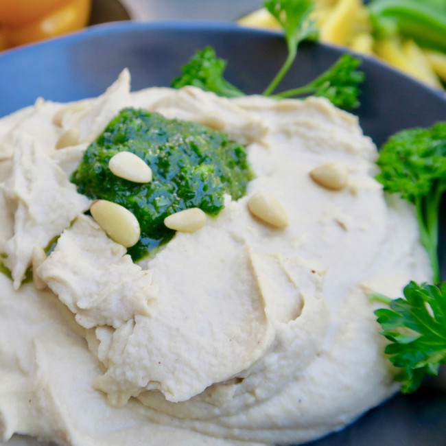 Image of hummus and parsley oil