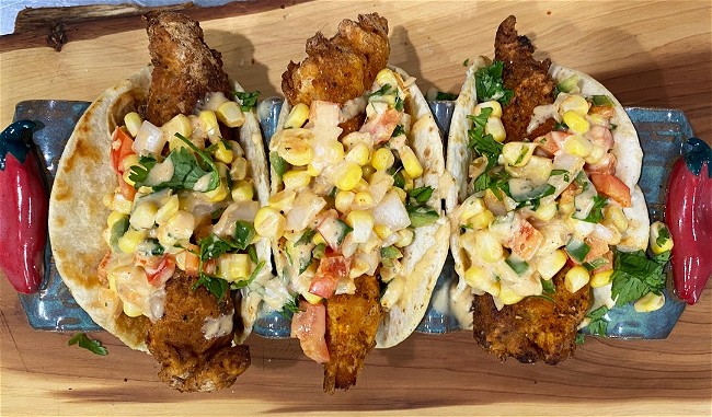 Image of Fried Blackened Catfish Tacos with Corn Salsa