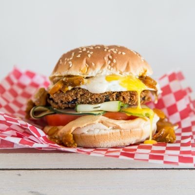 Image of Sabich Burgers with Peach Amba