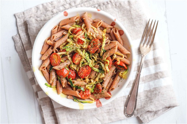 Image of Vegan Zucchini Tomato Pasta Recipe