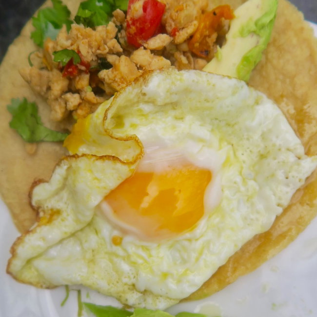 Image of ultimate fried egg & chicken breakfast taco not necessarily for breakfast!