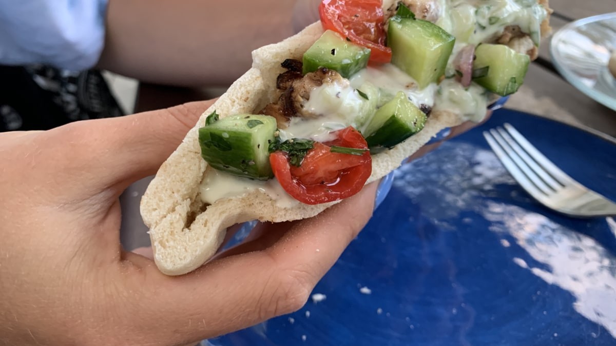 Image of Greek Chicken Gyros with Tzatziki and Cucumber Salad