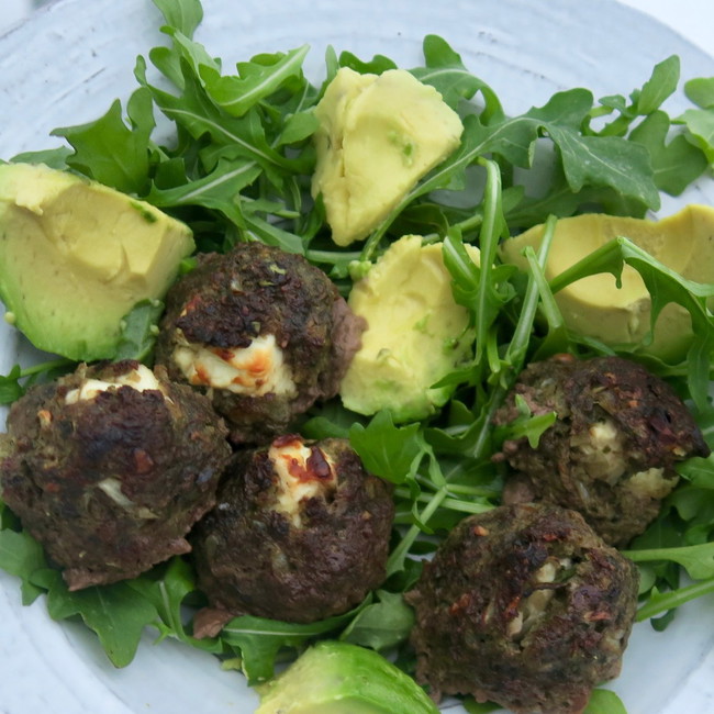 Image of keto style mediterranean feta meatballs