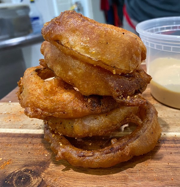 Image of Lane's Signature Beer Battered Onion Rings with Sorta White Dipping Sauce