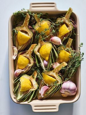 Oven-Roasted Artichokes and Garlic