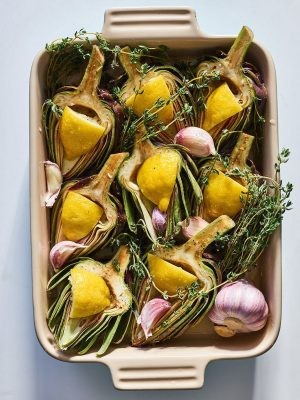 Image of Oven-Roasted Artichokes and Garlic