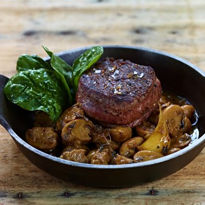 Pepper Crusted Beef Tenderloin with Sautéed Mushrooms