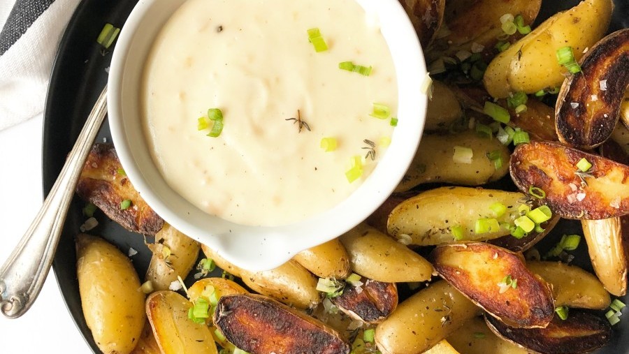 Image of Crispy Fingerling Potatoes with Unexpected Cheddar Dipping Sauce