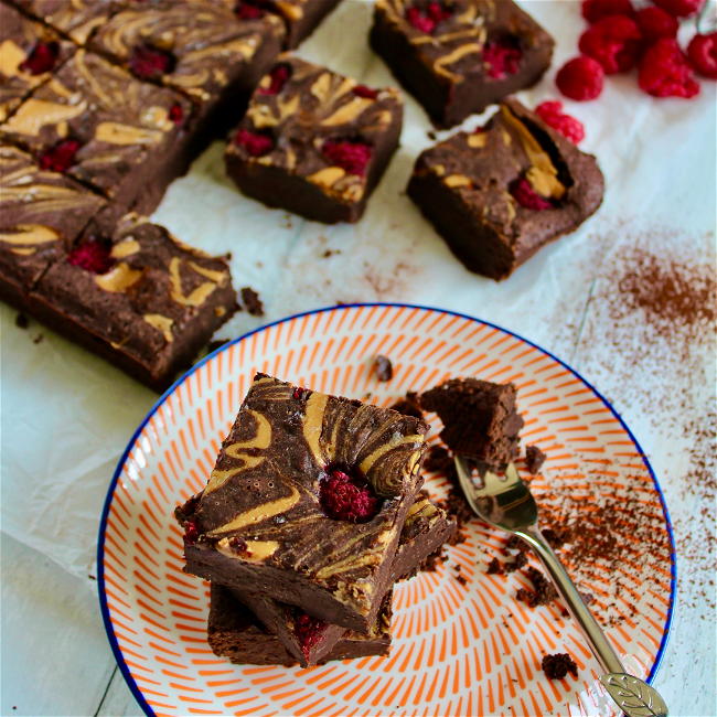 Image of Vegan Peanut Butter and Raspberry Brownies