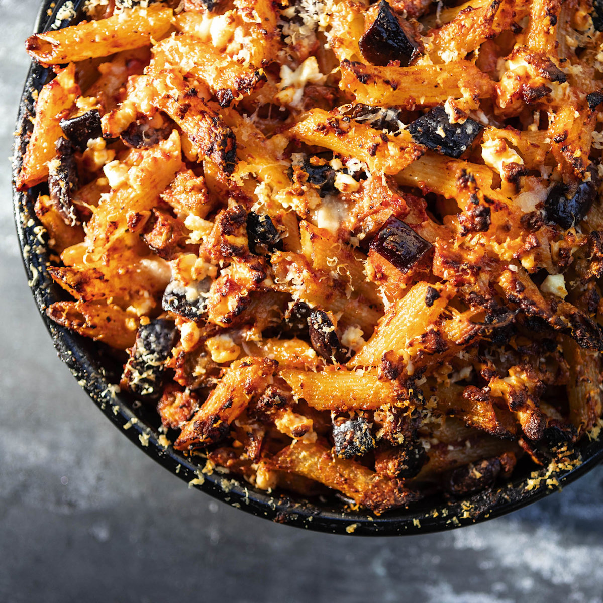 Eggplant & Olive Baked Penne with Feta