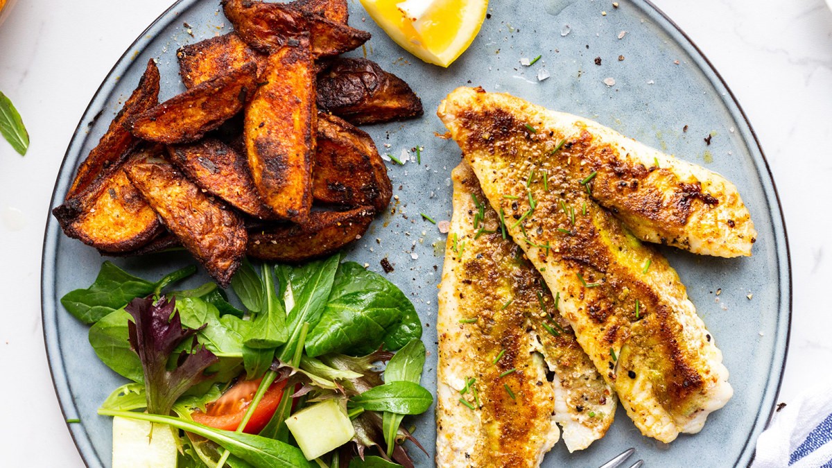 Image of Golden Cumin Fish with Paprika Spiced Wedges