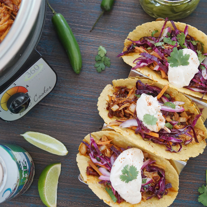 Beach Blonde Crafted Carnitas Tacos with Key Lime Cider Cilantro Slaw and Chipotle Cream