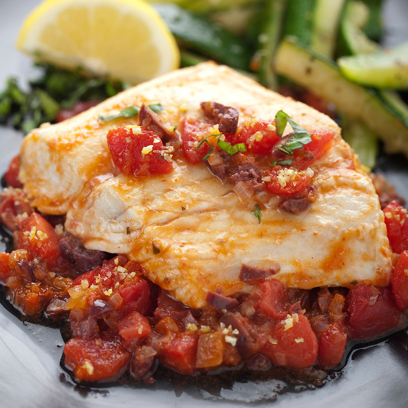 Halibut with Plum Tomatoes & Lemon