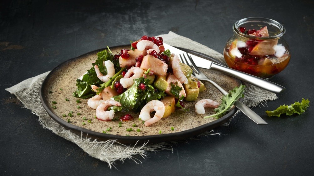 Image of Shrimp & Kale Salad with Apple, Avocado and Pomegranate