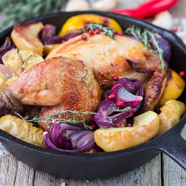 Image of Cider-Braised Chicken with Apples and Onions