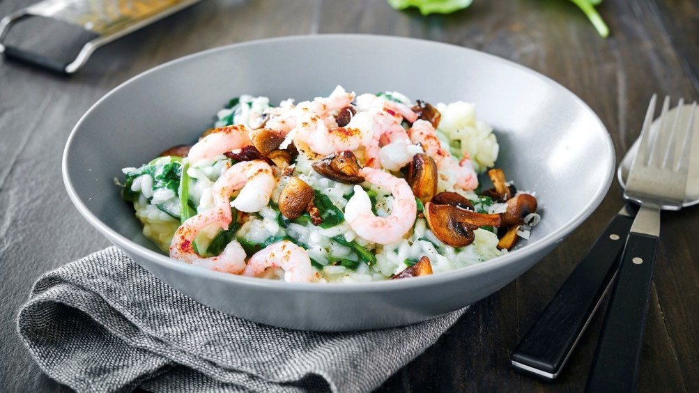 Image of Risotto with Mushrooms, Spinach and Shrimp