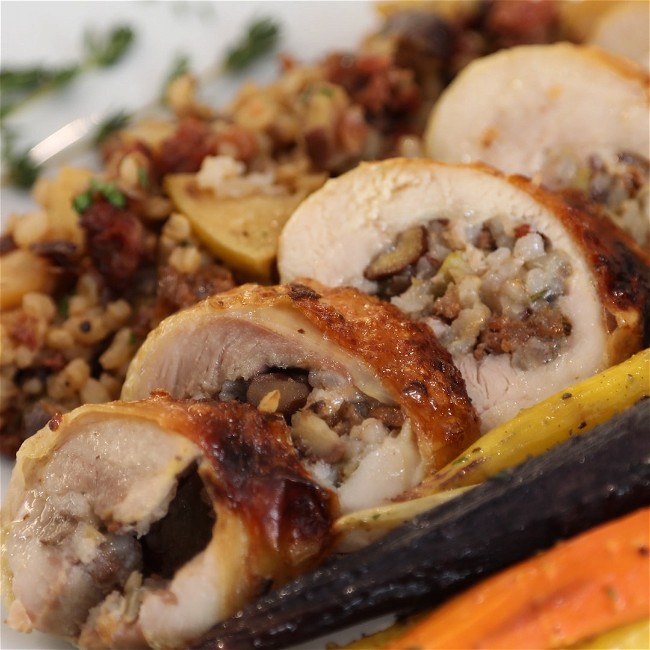 Image of Roasted Capons with Wild Rice and Chestnut Stuffing