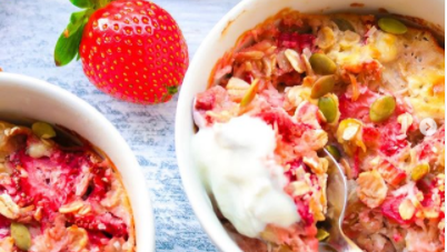 Image of STRAWBERRY + RHUBARB BAKED OAT POTS