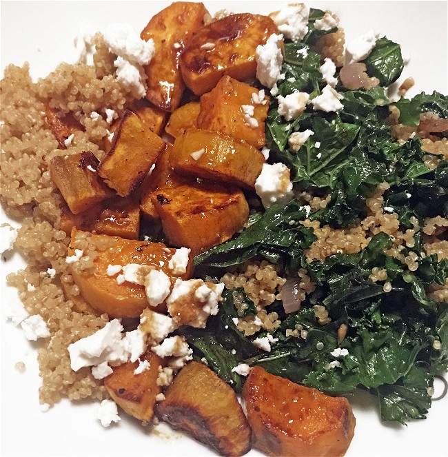 Image of Roasted Sweet Potatoes with Kale and Quinoa