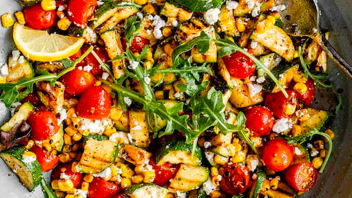 Image of Charred Zucchini Corn Tomato & Rocket Salad