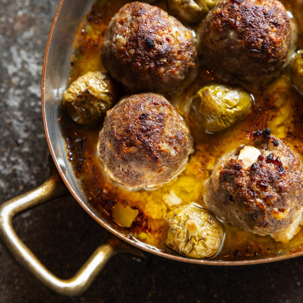 Feta Stuffed Meatballs with Green Olives