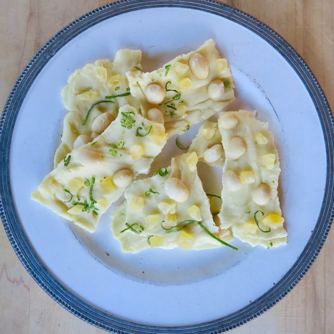 Image of white chocolate bark with tequila, pineapple & macadamia nuts