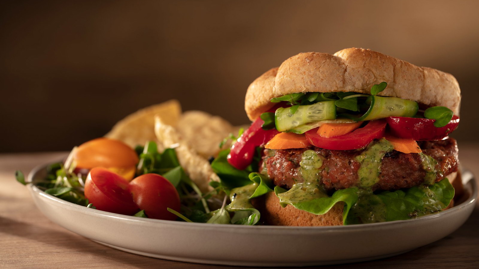 Image of Veggie Burger with Cilantro Mint oo’mämē Dressing