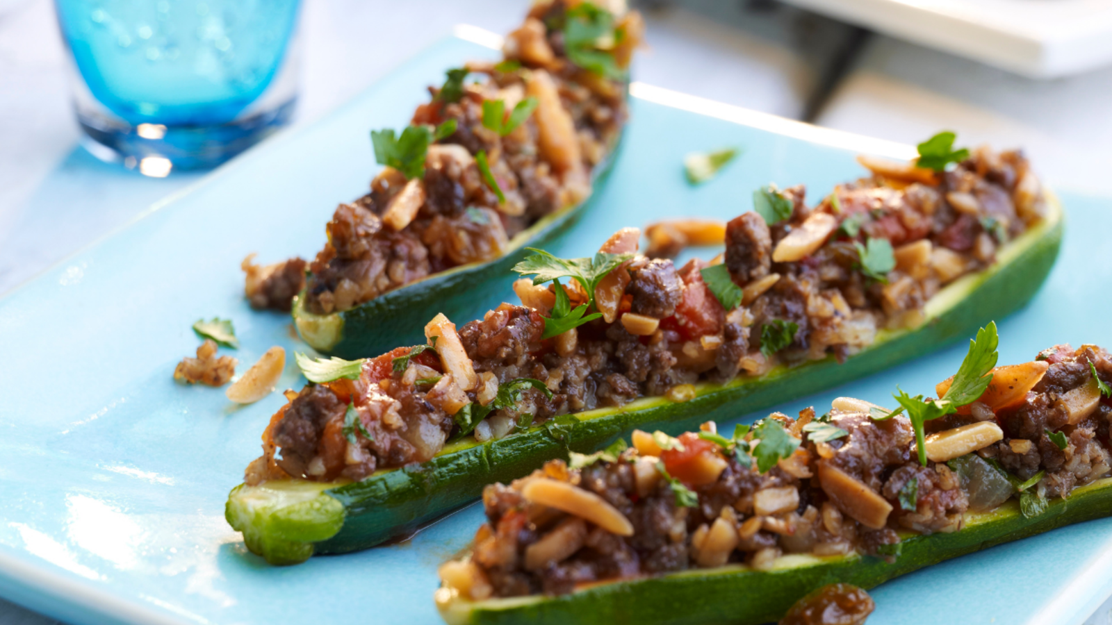 Image of Beef And Almond Stuffed Zucchini Boats
